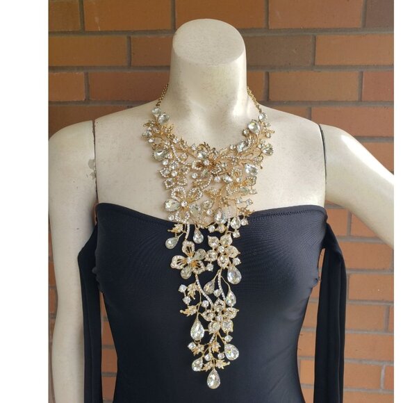 BNWT Statement Necklace Crystal Waterfall Gold Bib necklace, Lead free - Picture 10 of 12